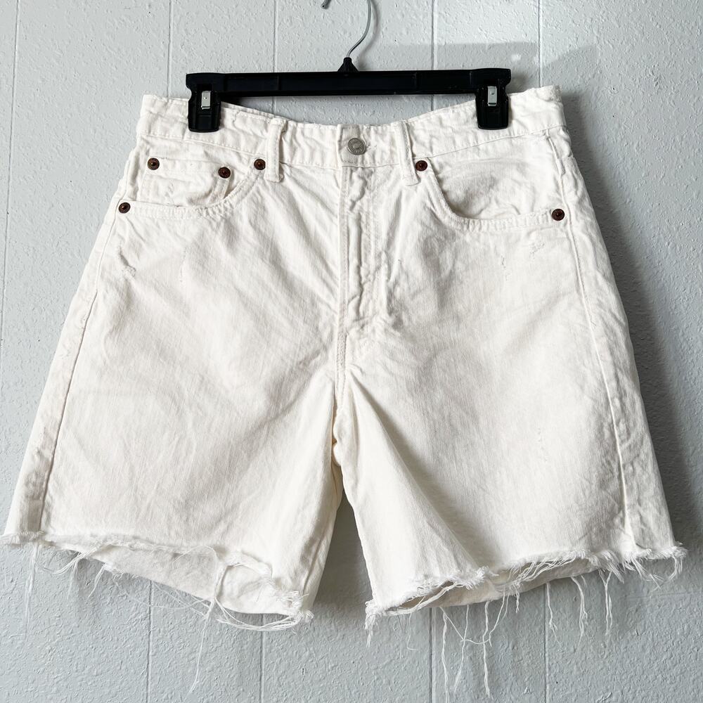 Zara High Rise Cut Off Cream Denim Shorts Womens 8 Casual Minimalist Summer